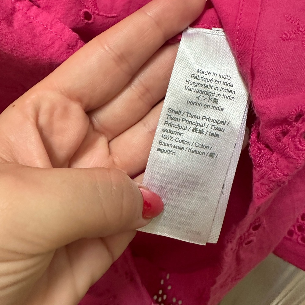 J Crew Button-front eyelet peasant top Fuchsia Blouse Eyelet Trim S hot pink - Picture 8 of 11